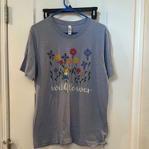 Bella Canvas Relaxed Alice in Wonderland Blue T-Shirt with Floral Design